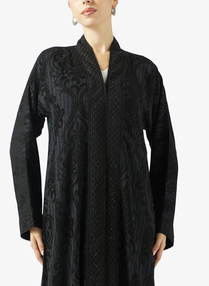 hayas closet Black Embellished Abaya With Sheila - Image 3